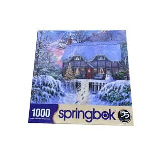 Springbok Yuletide Cottage Cabin Retreat 1000 Piece Puzzle Winter Scene